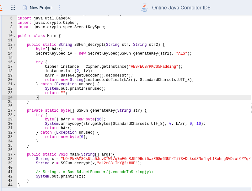 scrapped decryption function in online compiler