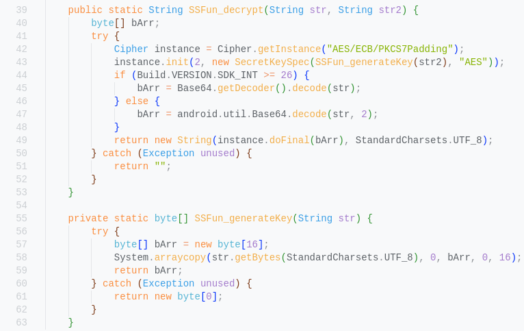 the decryption function